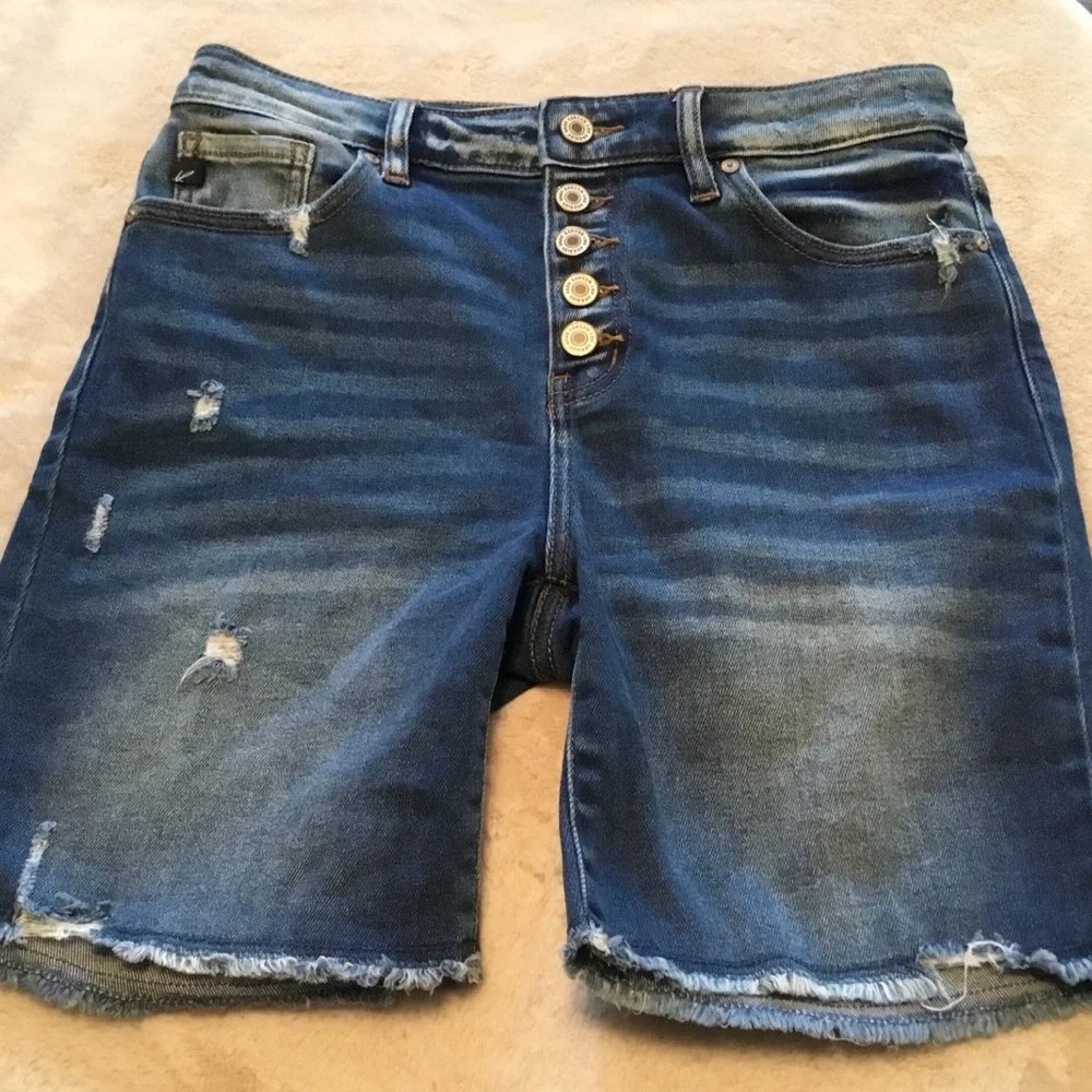 KanCan Blue Jean Distressed Button-Fly Raw Hem Shorts - Size M